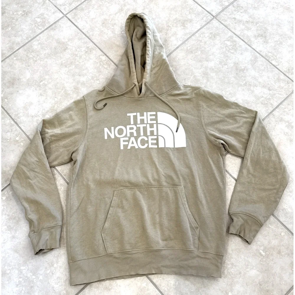 The North Face Hoodie Me Sz M Half Dome Sweatshirt‎ Pullover Beige Casual *See